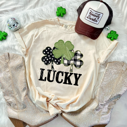 Lucky Shamrock Faux Fabric Graphic Tee