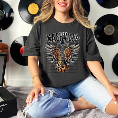 Leopard Guitar with Wings Nashville Tshirt