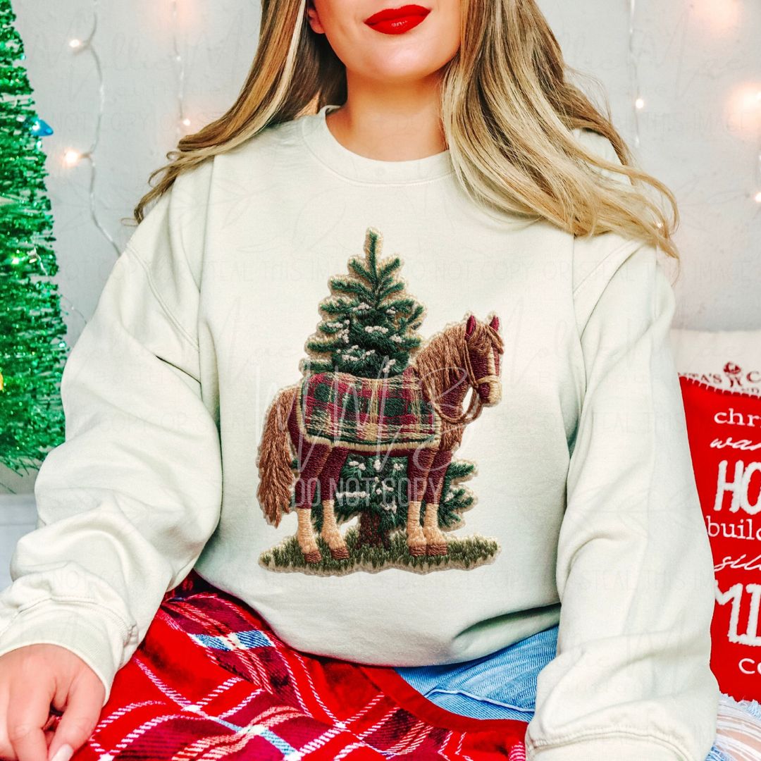 Vintage Plaid Pine Horse