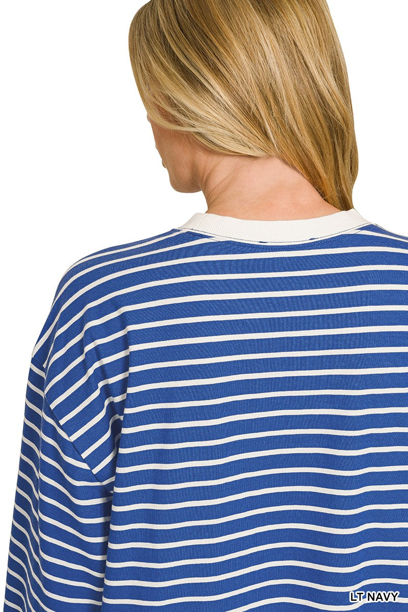 Zenana Striped Rib Banded Sweatshirt boutique fashion apparel with stylish details and comfortable fit