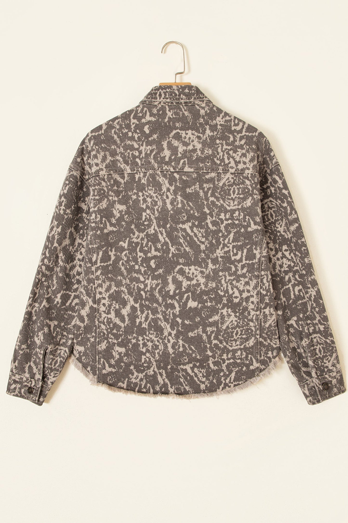 Khaki Abstract Denim Raw Hem Buttoned Collar Jacket with raw hem women's boutique fashion