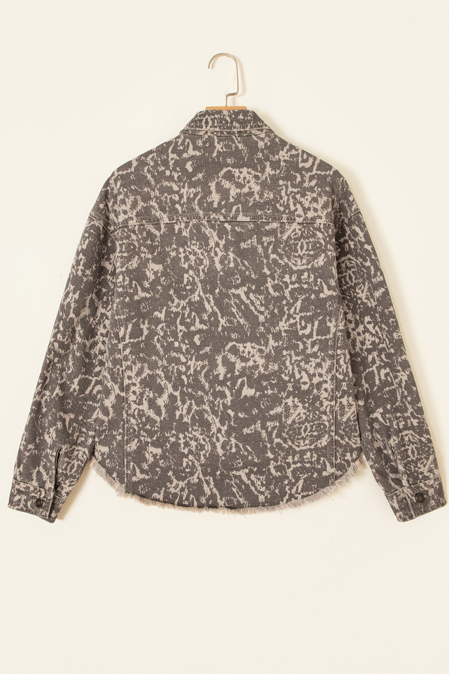 Khaki Abstract Denim Raw Hem Buttoned Collar Jacket with raw hem women's boutique fashion