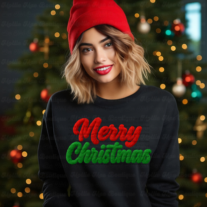 Merry Christmas Faux Fur Graphic Sweatshirt or Tee