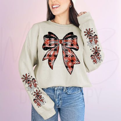 Buffalo Plaid Snowflake Bow Graphic Tee or Sweatshirt