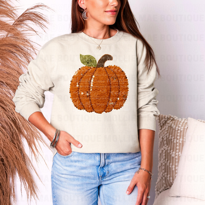 Fall Pumpkin Faux Yarn Sequins Graphic Sweatshirt or Tee