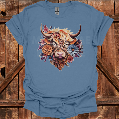 Highland Cow With Flowers