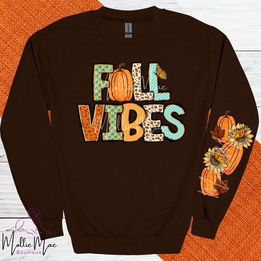 Fall Vibes with Sleeve Design Graphic Sweatshirt