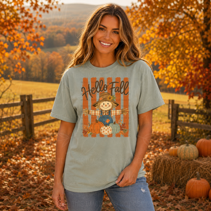 Hello Fall Scarecrow Comfort Colors Graphic Tee