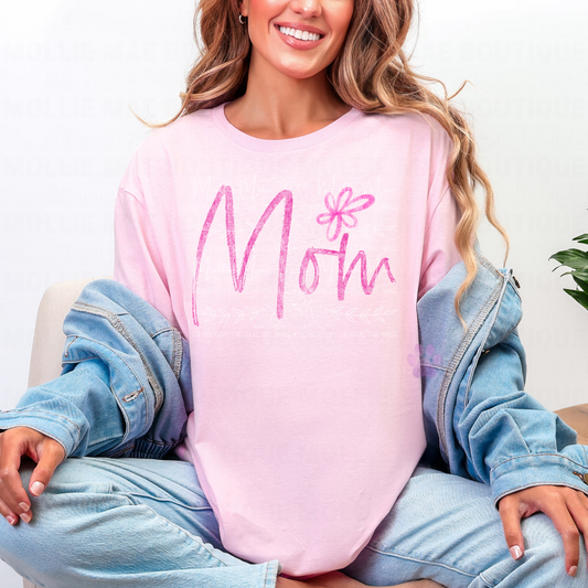Mom Flower Chalk Script Graphic Tee