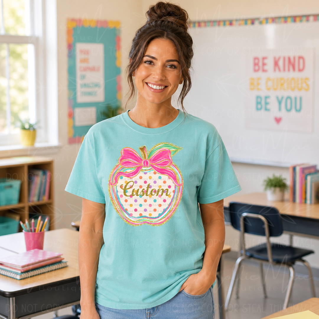 Personalized School Staff Apple Bow Graphic Tee