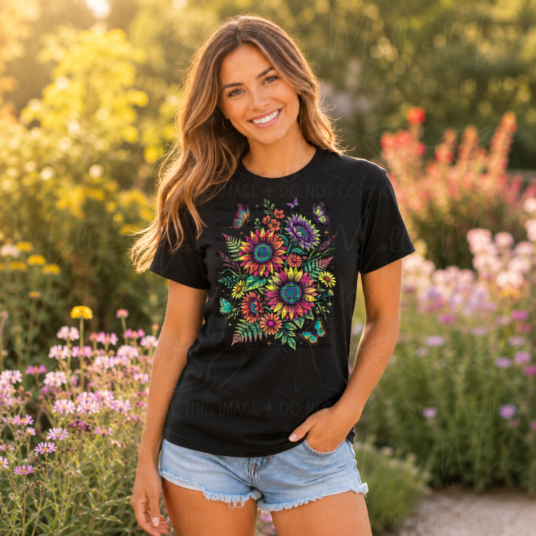 Knockout Sunflowers Graphic T-Shirt – Neon or Colorful