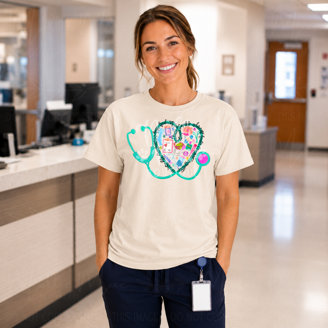 Nurse Stethoscope Heart Graphic T-Shirt | Comfort Colors Ivory