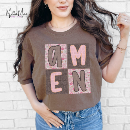 AMEN Floral Leopard Squares Tshirt