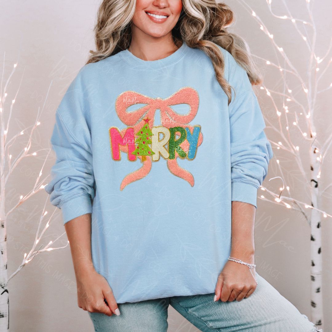 Merry Chenille Patch Sweatshirt – Light Blue