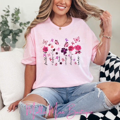 Breast Cancer Flowers Graphic Tshirt