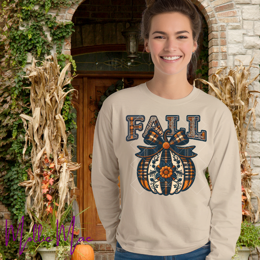 Fall Plaid Pumpkin Long Sleeve Tshirt