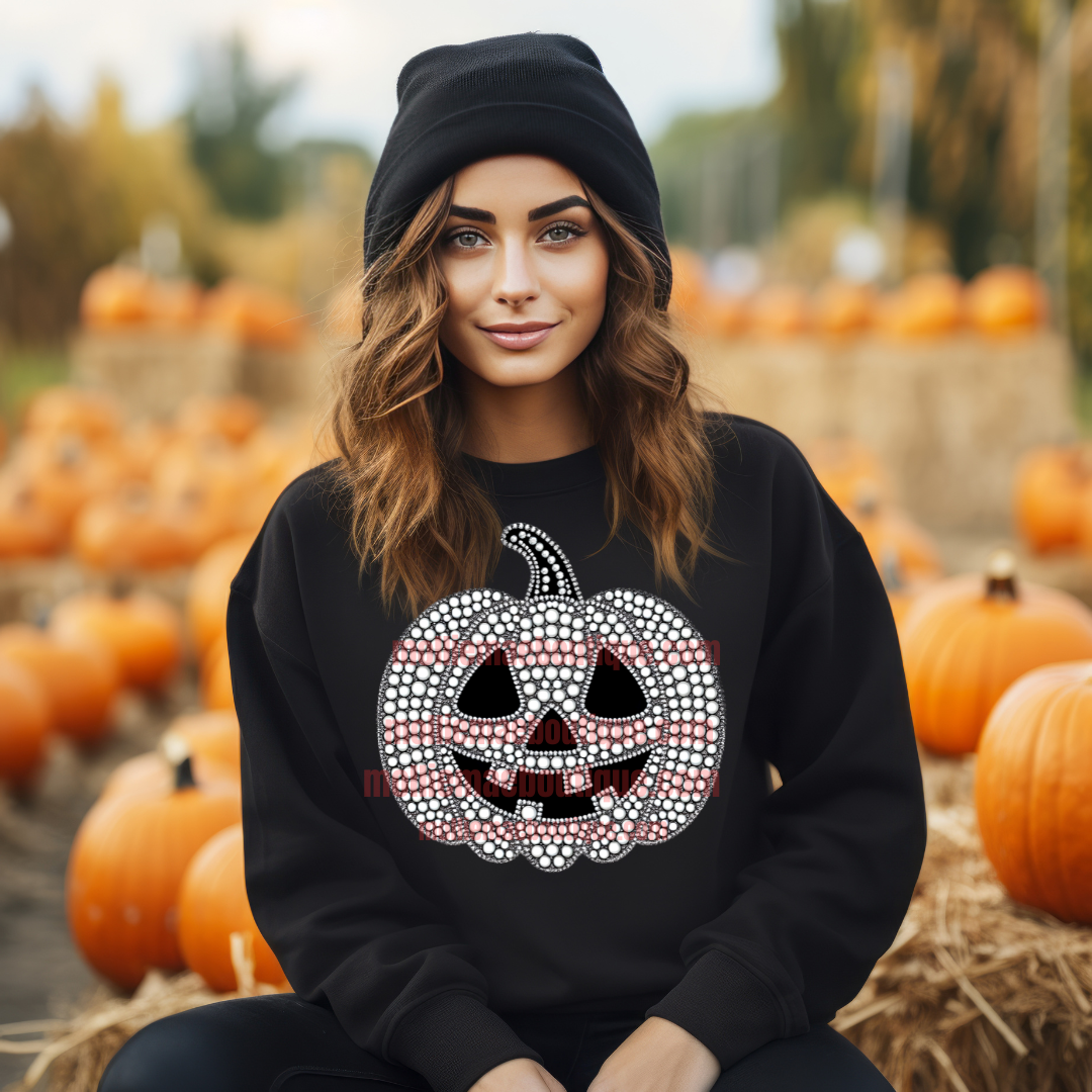 Faux Rhinestone Jack O Lantern Sweatshirt