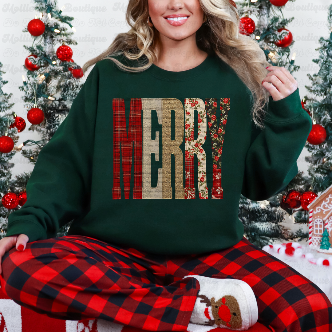 Merry Patchwork Christmas Sweatshirt