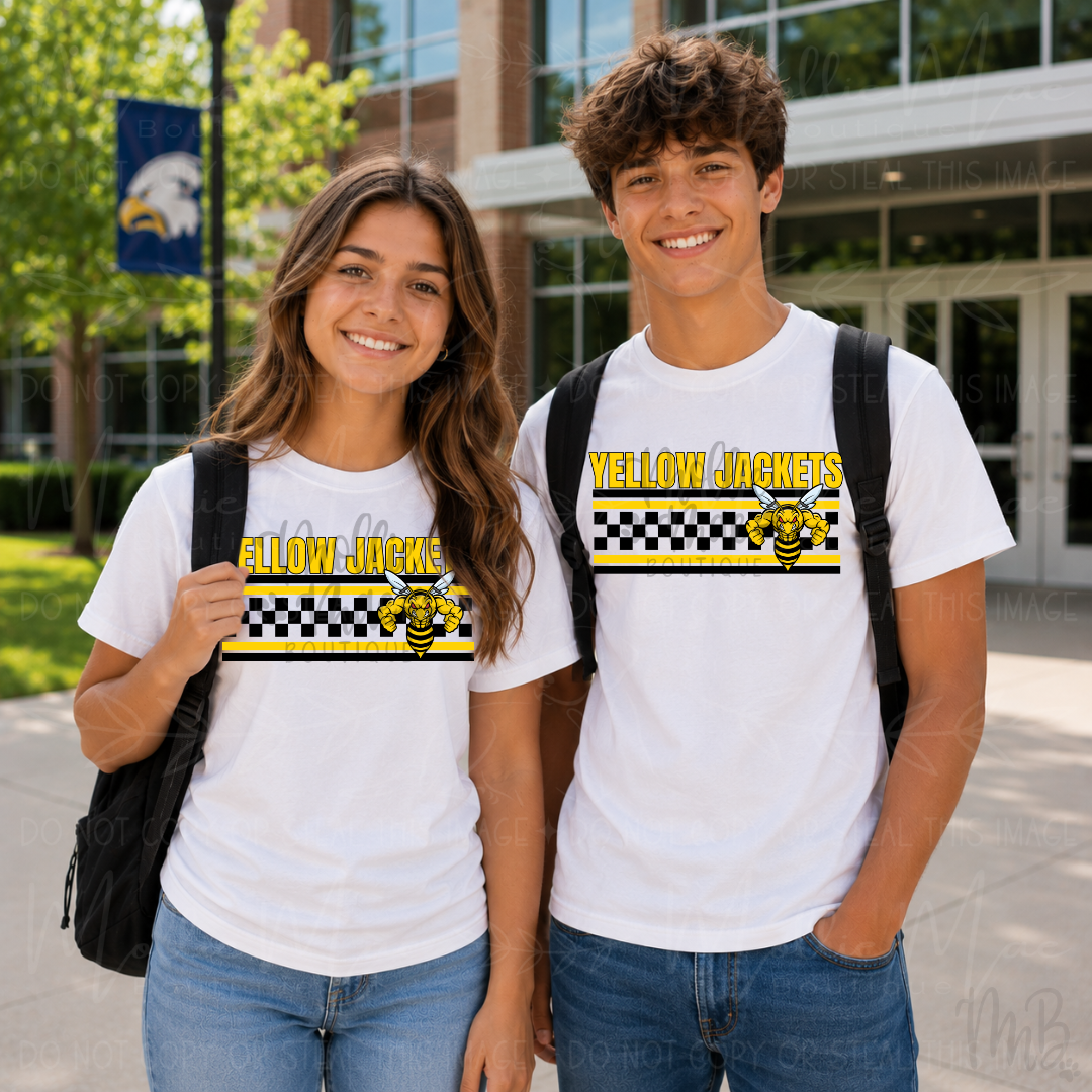 Yellow Jackets Checkered Mascot Graphic T-Shirt