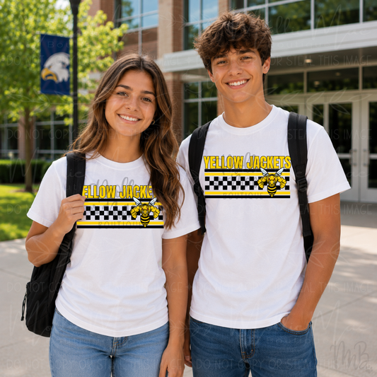 Yellow Jackets Checkered Mascot Graphic T-Shirt