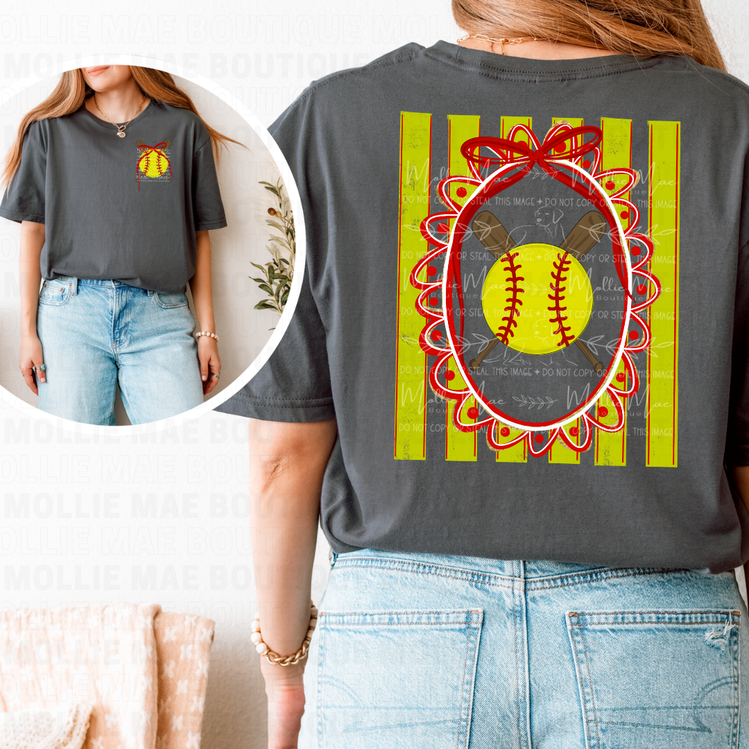 Softball Stripe Bow Graphic Tee or Sweatshirt