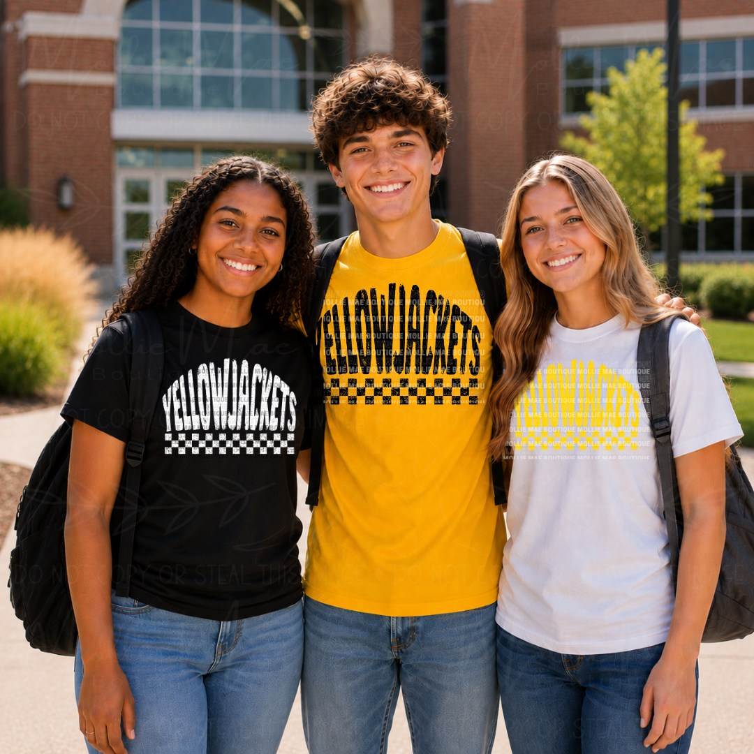 Fairview Yellow Jackets Distressed Checkered Spirit T-Shirt