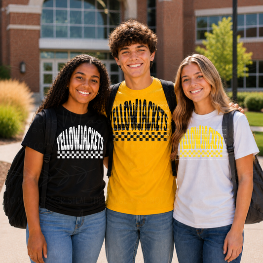 Fairview Yellow Jackets Distressed Checkered Spirit T-Shirt