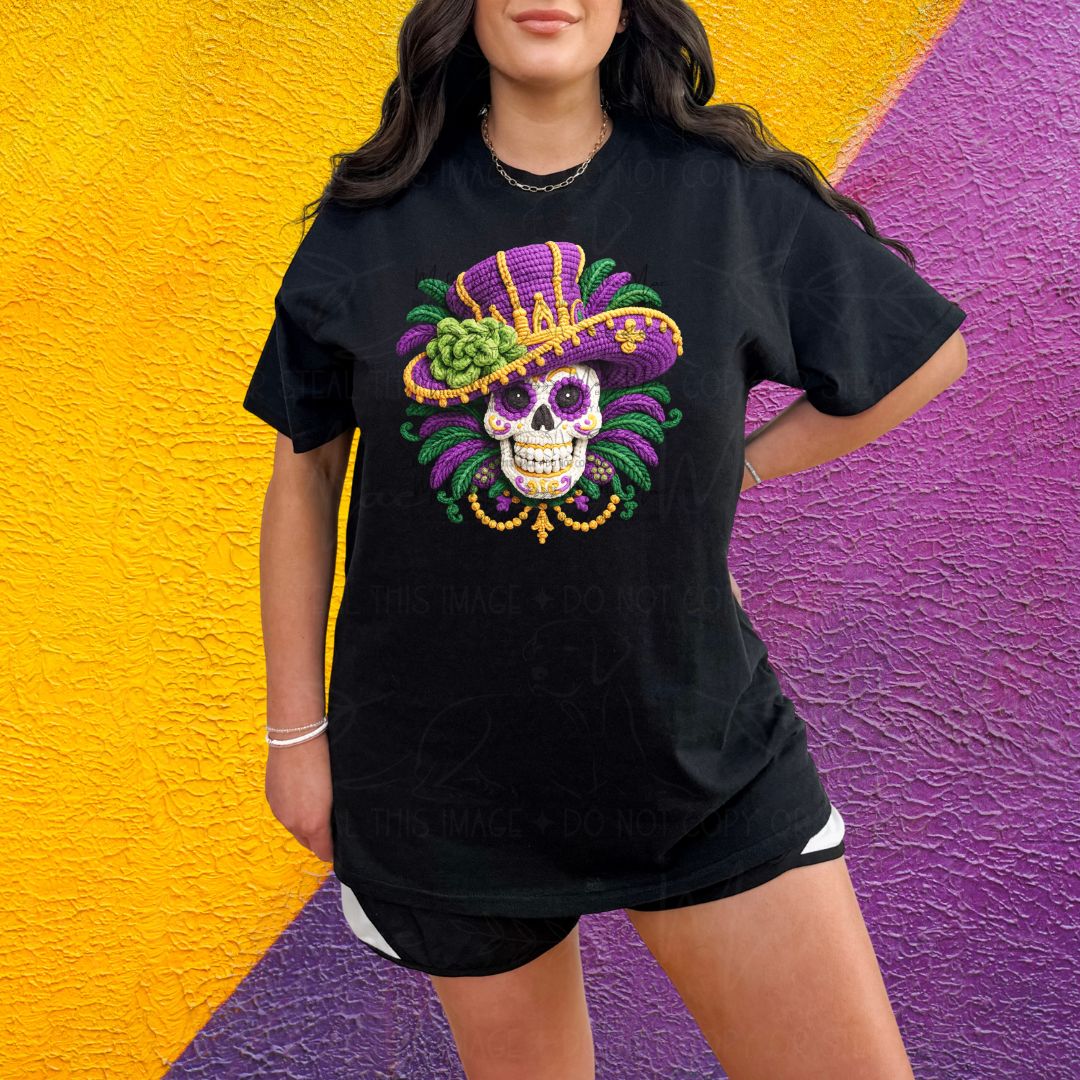 Mardi Gras Sugar Skull Graphic Tee