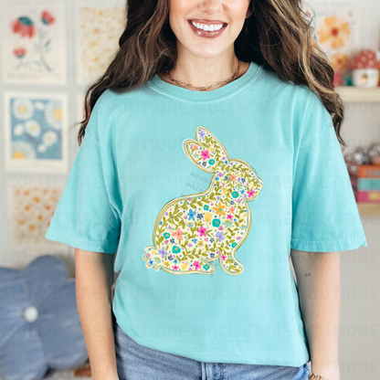 Spring Garden Floral Bunny Graphic Tee