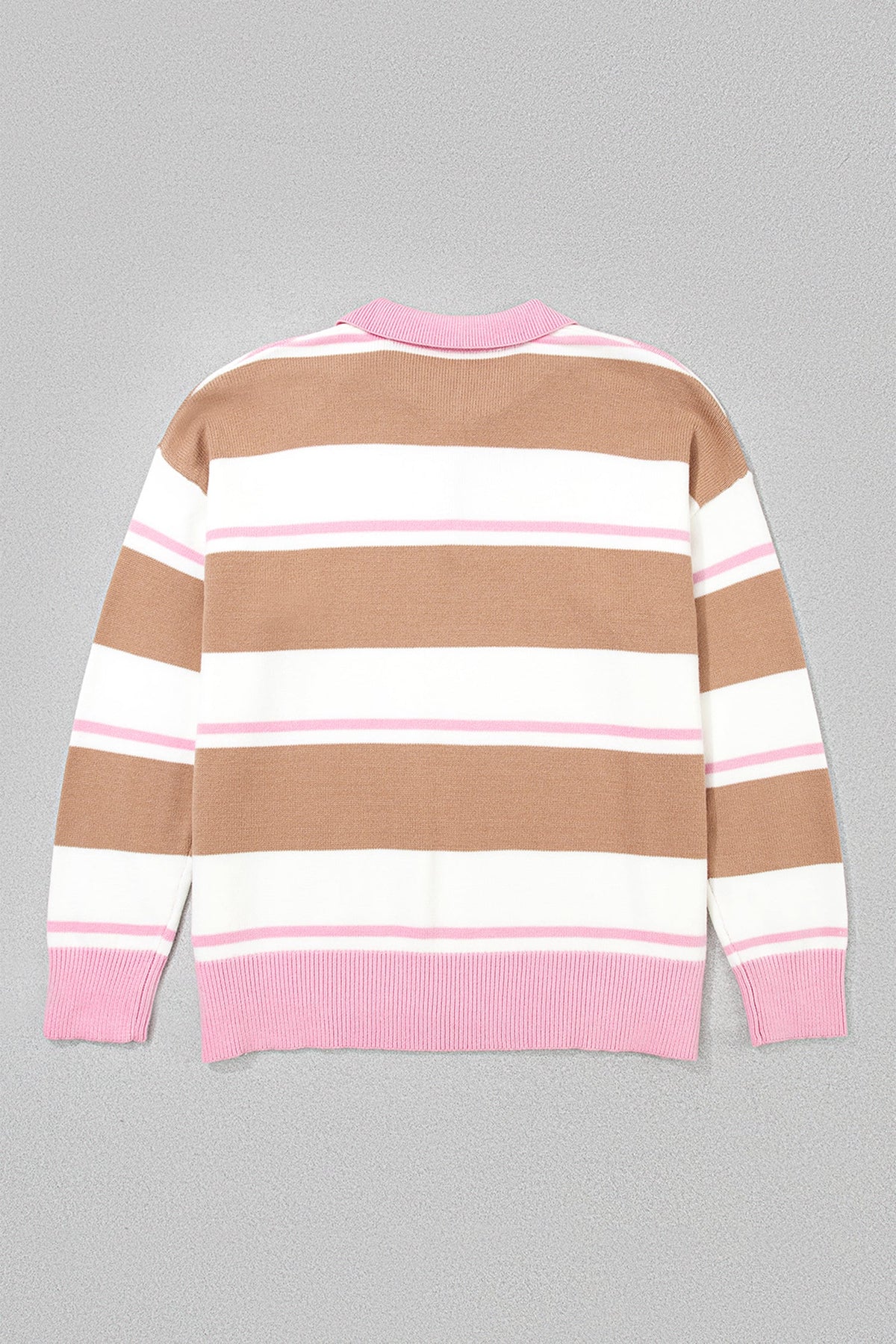 Plus size pink stripe colorblock sweater with scalloped collar and boutique styling