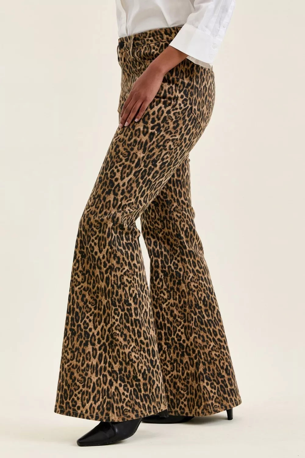 Judy Blue leopard print flare jeans for women from Mollie Mae Boutique