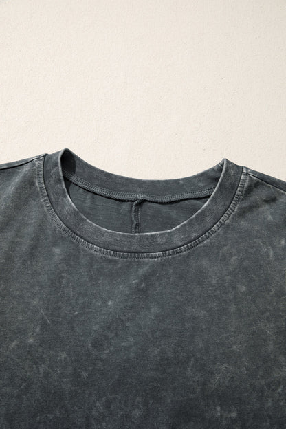 Mint Green, Dark Grey Mineral washed oversized short sleeve tee with relaxed fit, soft washed finish, and casual boutique everyday style