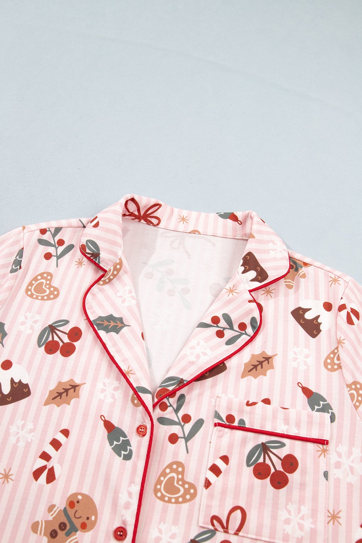 Christmas Stripe Buttoned Top & Shorts Pajama Set