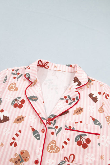 Christmas Stripe Buttoned Top & Shorts Pajama Set