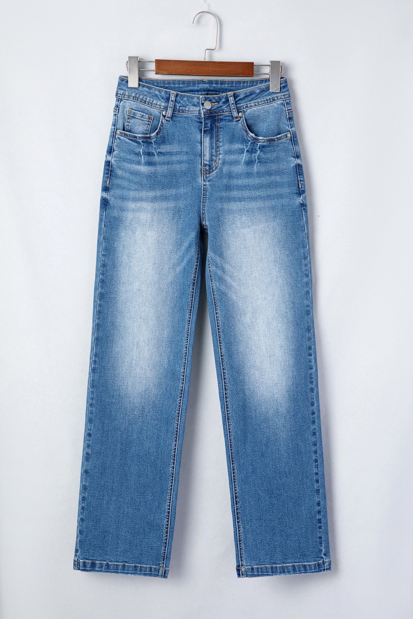 acid wash denim straight leg jeans in blue myosotis wash for women