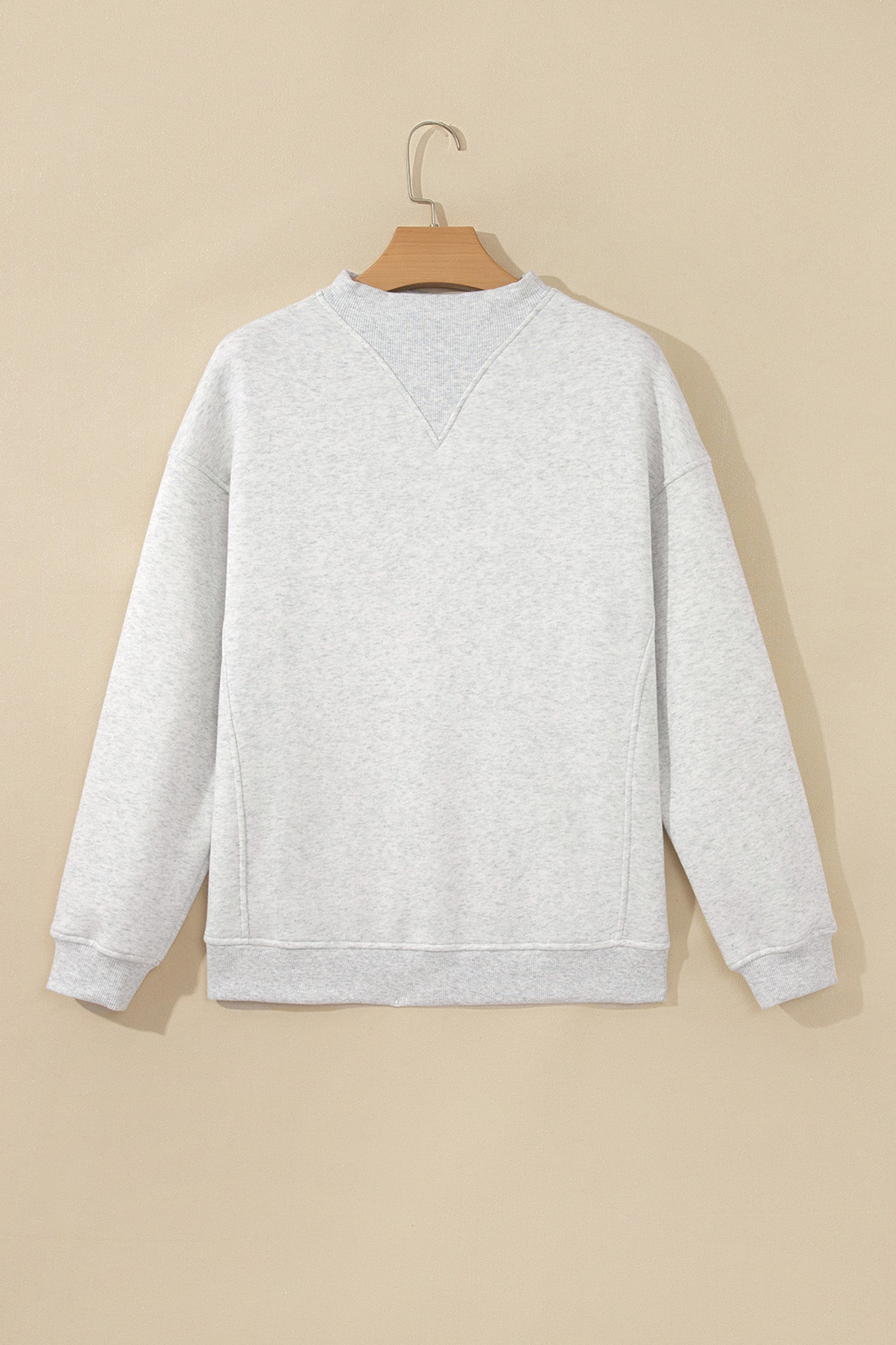 Light Gray Solid Fleece Lined Mock Neck Ribbed Trim Sweatshirt with fleece-lined comfort and mock neck women's boutique fashion