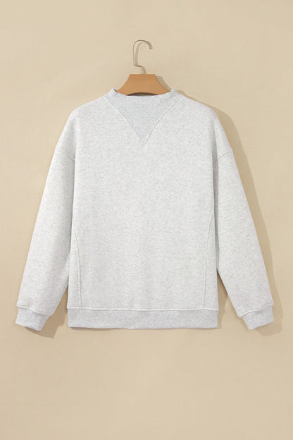 Light Gray Solid Fleece Lined Mock Neck Ribbed Trim Sweatshirt with fleece-lined comfort and mock neck women's boutique fashion