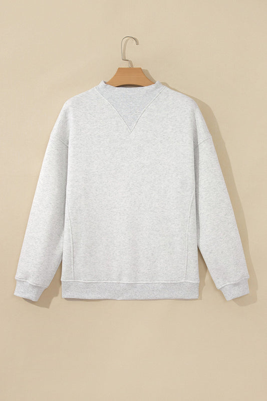 Light Gray Solid Fleece Lined Mock Neck Ribbed Trim Sweatshirt with fleece-lined comfort and mock neck women's boutique fashion