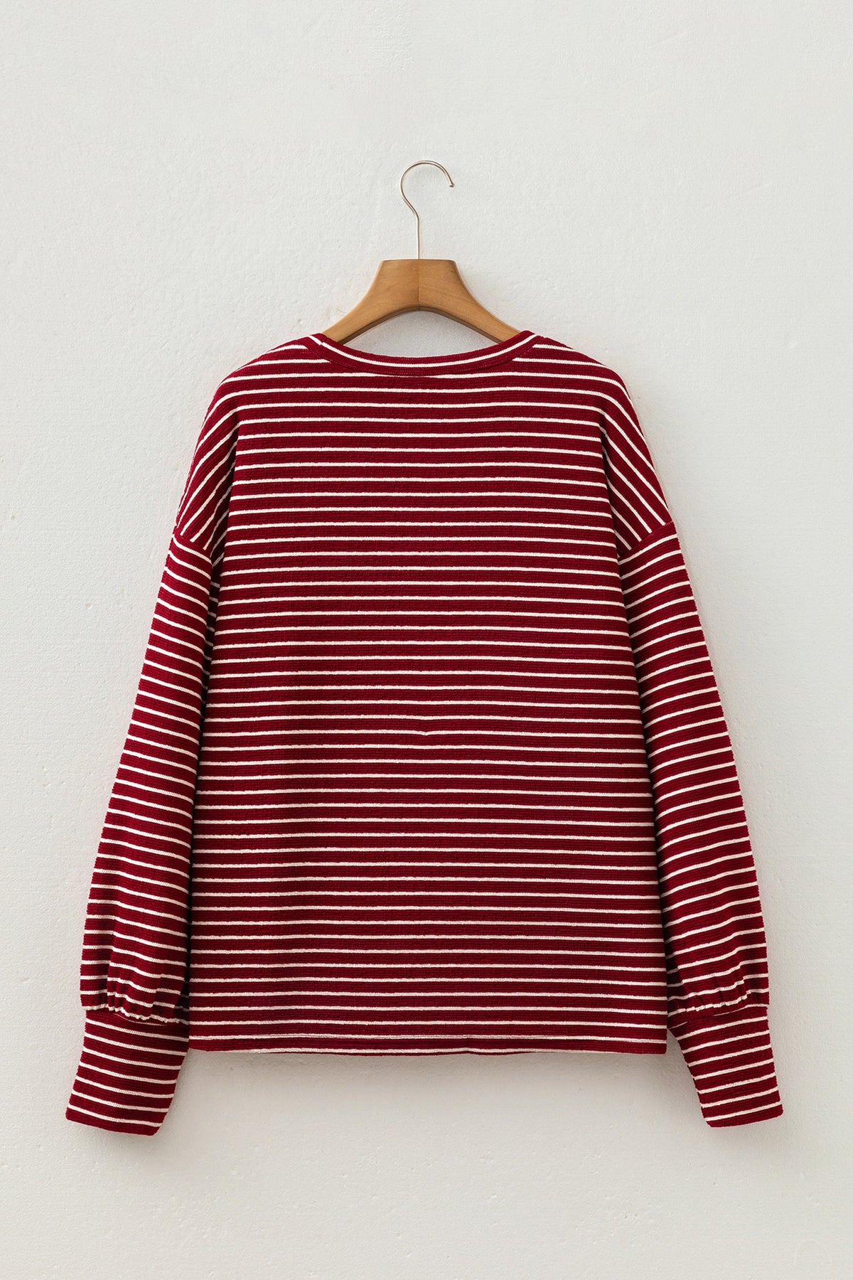 Stripe Round Neck Drop Shoulder Long Sleeve Top
