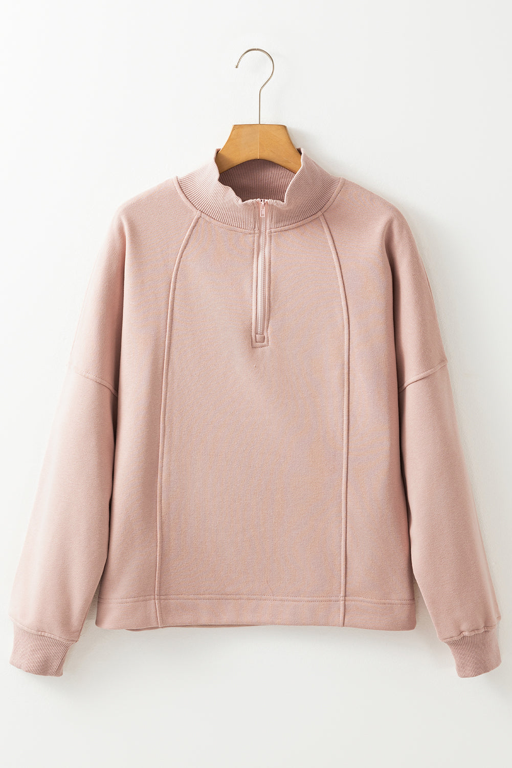 fuchsia zip neck drop shoulder relaxed boutique sweatshirt