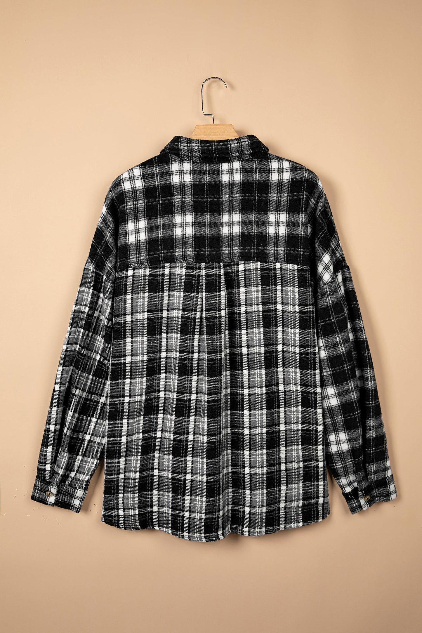 Black Plus Size Plaid Chest Pocket Long Sleeve Shacket with plaid detail women's boutique fashion