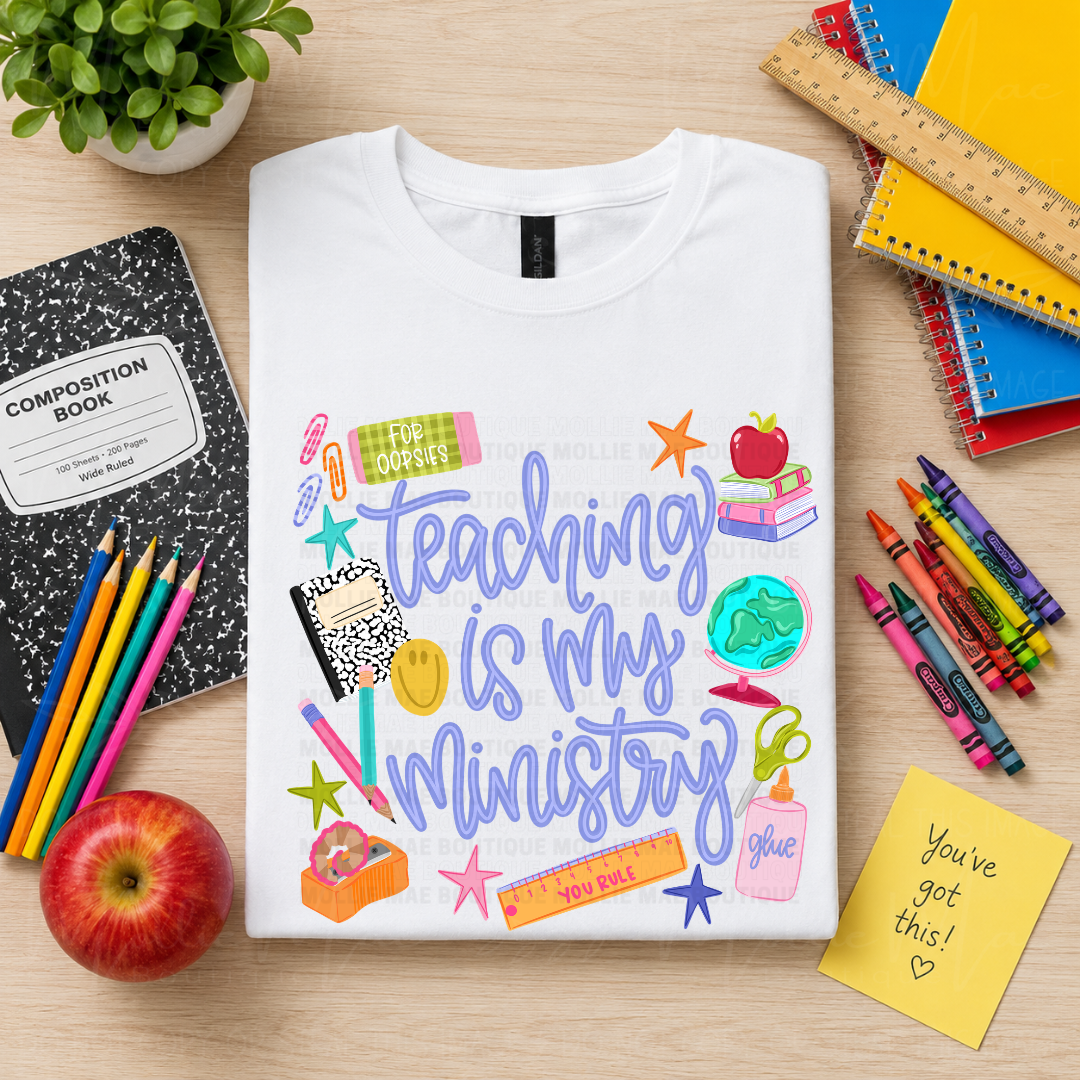 Teaching Is My Ministry Teacher (Purple Lettering) Graphic Tee