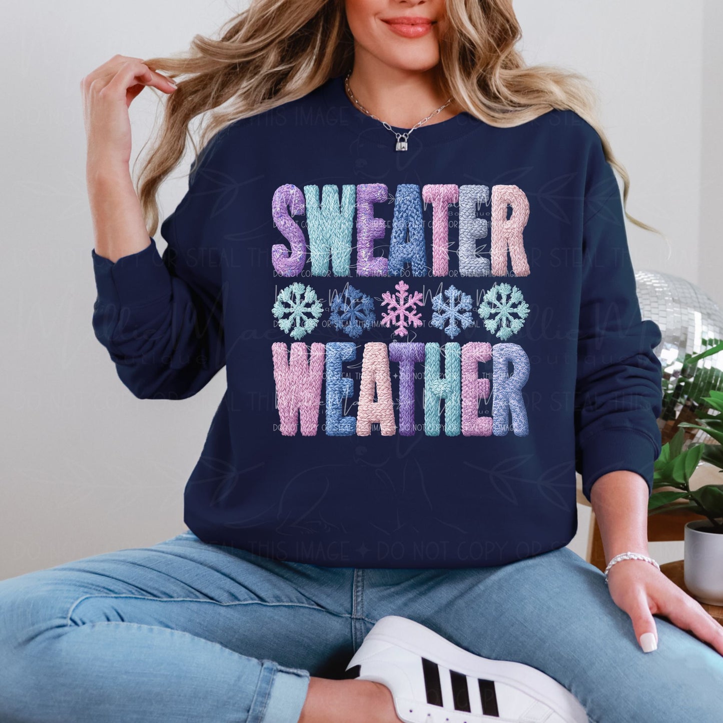Sweater Weather Faux Knit Graphic Sweatshirt