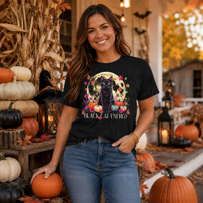 Black Cat Energy Halloween Graphic Tee