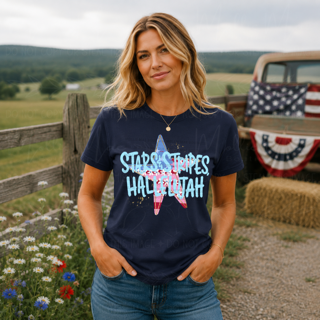Stars & Stripes Hallelujah Patriotic Graphic Tee