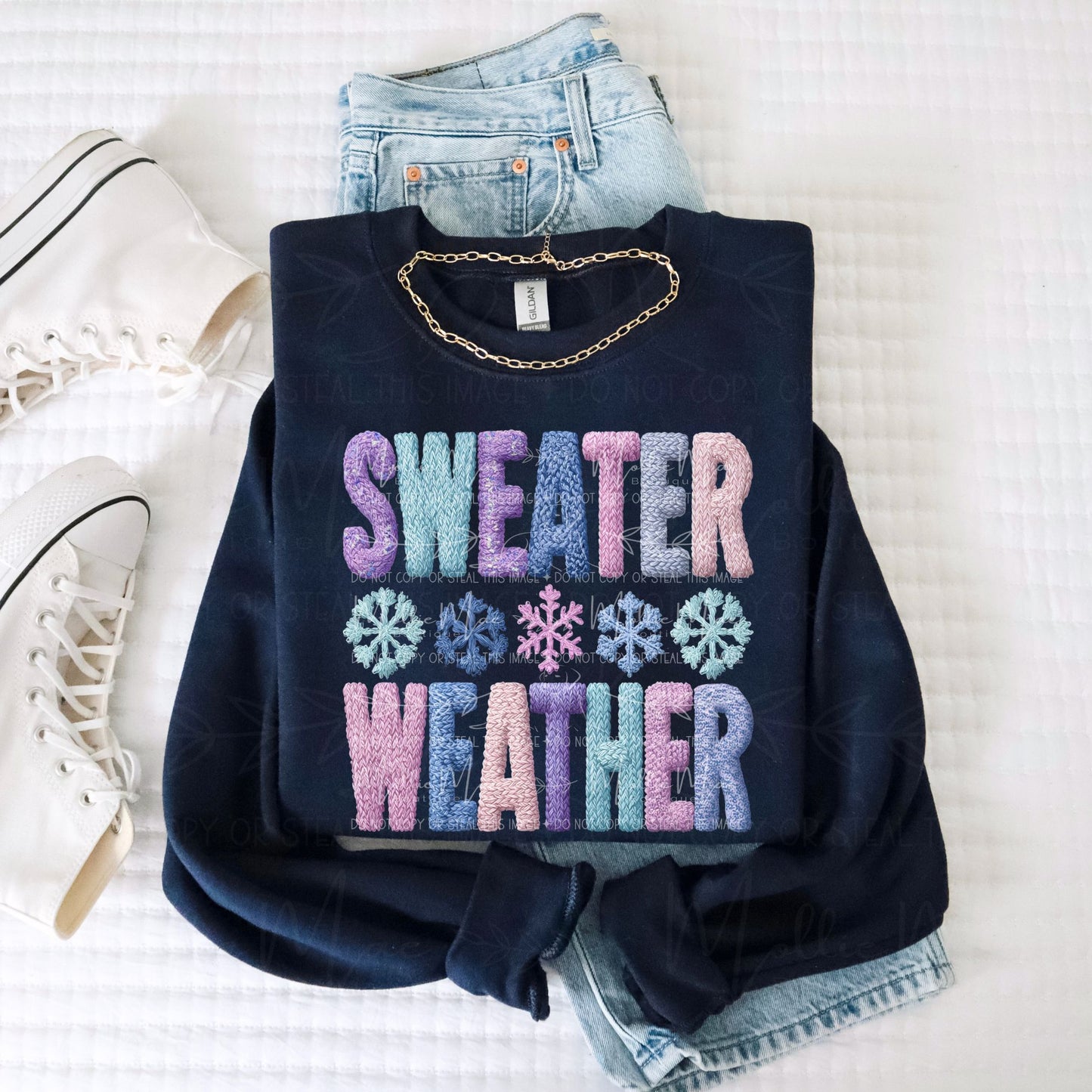 Sweater Weather Faux Knit Graphic Sweatshirt