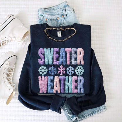 Sweater Weather Faux Knit Graphic Sweatshirt