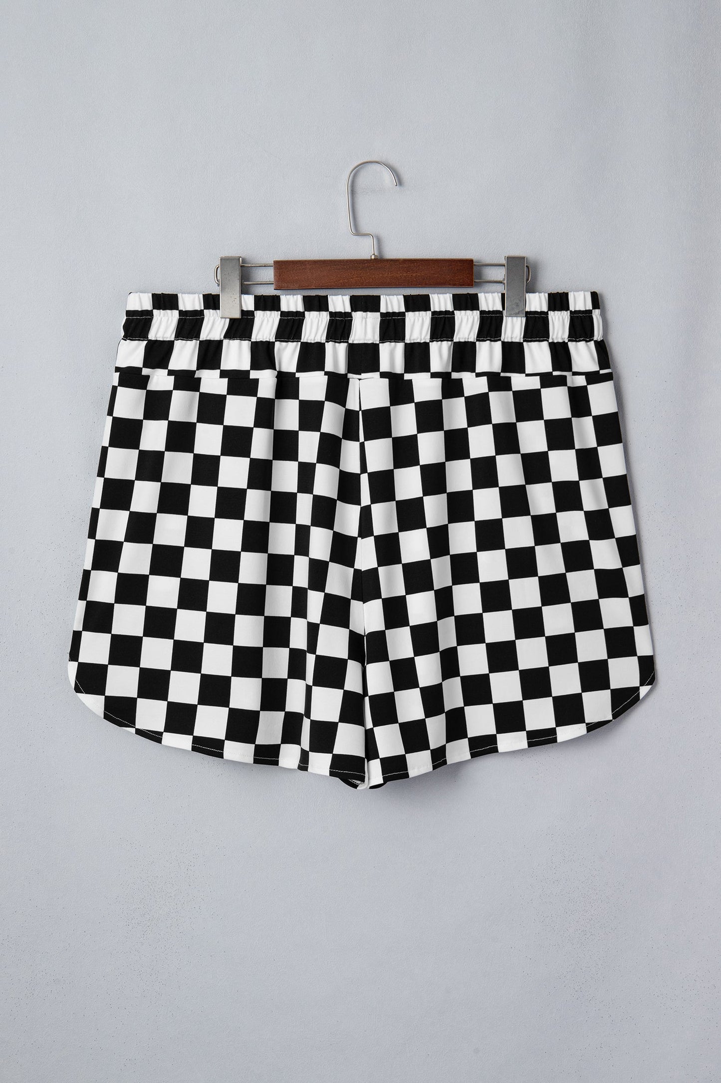plus size black checker athleisure shorts with pockets for women