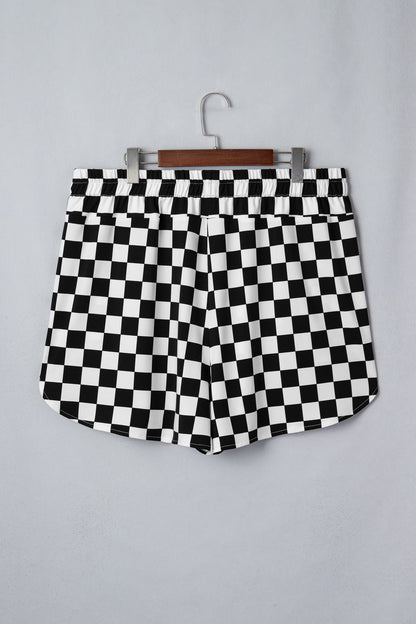 plus size black checker athleisure shorts with pockets for women