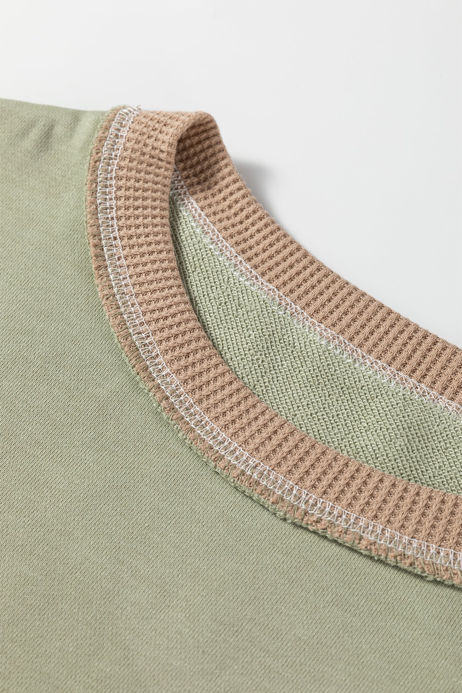 Light Pink, Wild Wind and Smoke Green colorblock waffle knit reverse seam oversized sweatshirt with boutique fashion styling